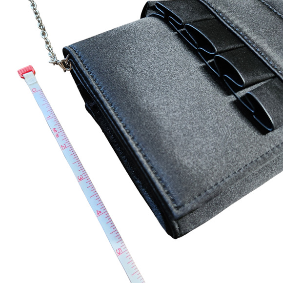 Kate Landry evening bag black satin ruffle with chain strap - Picture 6 of 7